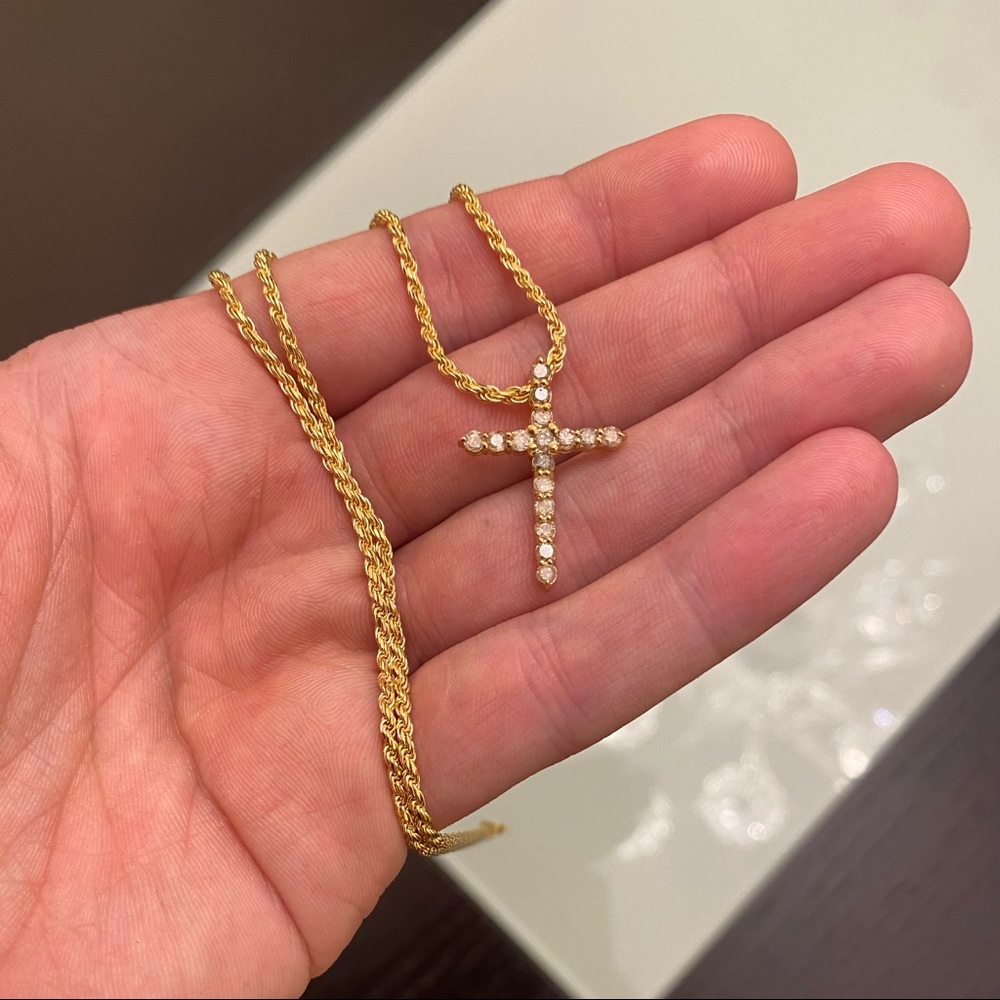 Real Diamond Cross Pendant 1.00 Ct 10k Yellow Gold Necklace Chain